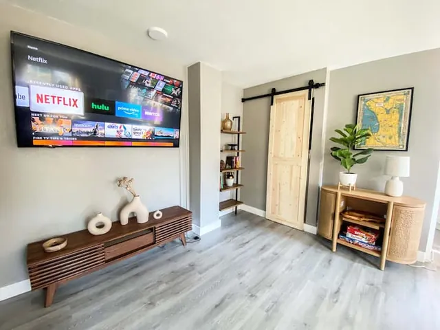 Living room TV wall with media console