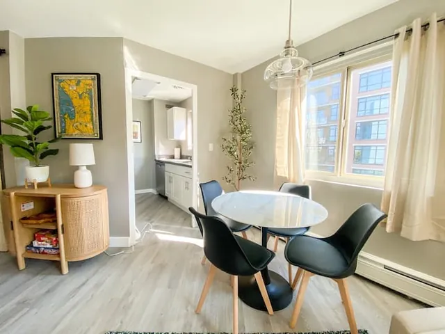 Round dining table that seats four